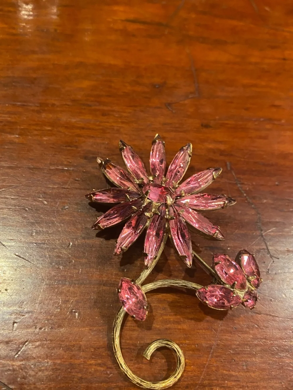Vintage Pink Floral Crystal Brooch - Picture 4 of 5